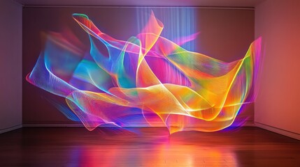 Light Painting, Colorful Swirls, Gallery, Wood Floor, Projected Light