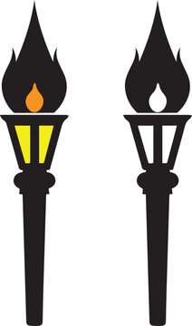 Torcher Lamp or Old street lamp Silhouette on Isolated White Background Vector Illustration