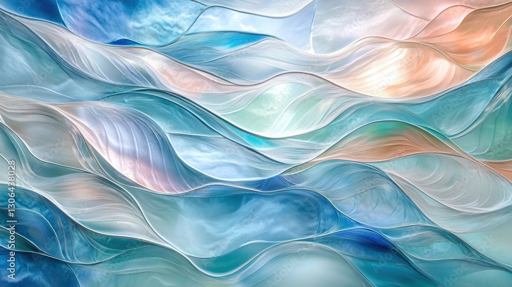 Poster abstract waves of pastel colors creating a serene and flowing pattern