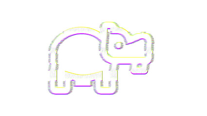 Icon hippo is distorted. Glitch. Noise, chromatic aberration, geometric distortion