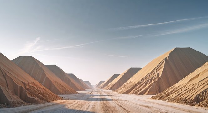 Massive Sand Piles in a Quarry - A Stunning View of Raw Materials for Construction