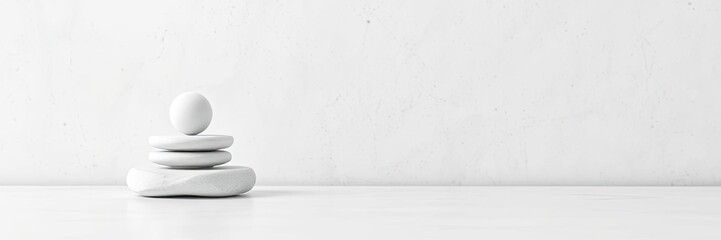 White Stones Stacked Balance Zen Meditation Serenity Minimalist Spa Peace Calm Purity Equilibrium