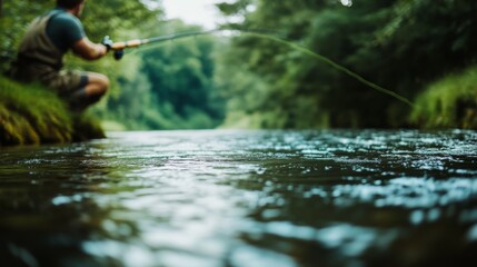 Fly Fishing, River, Woods, Nature