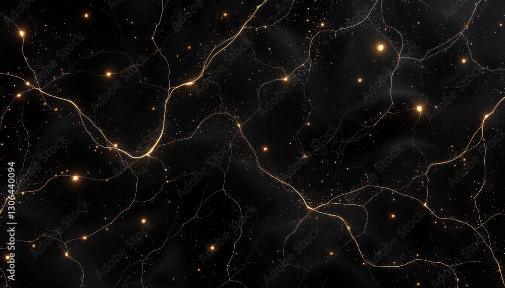 Poster cosmic neural pathways with glowing star-like nodes on a dark background