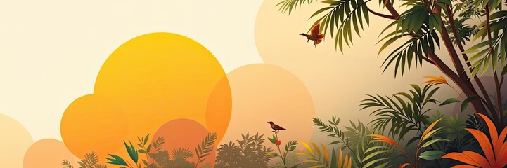 Tropical Sunset Birdscape Birds Palm Trees Sunrise Nature Exotic Wildlife Background