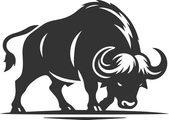 Buffalo lowering its head as if preparing to charge animal vector silhouette