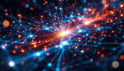 Obraz premium Bright abstract network with glowing orange and blue lights