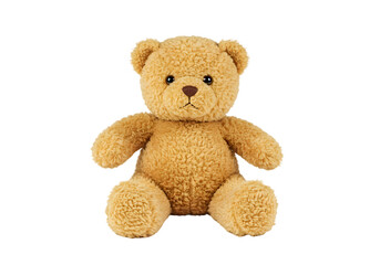 Obraz premium Cute and Cozy Teddy Bear Plush Toy Sitting on White Background Ideal for Children's Rooms, Gifts and Cozy Decor