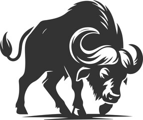 Buffalo lowering its head as if preparing to charge animal vector silhouette