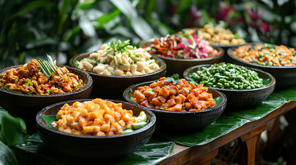 An inviting table set with multiple bowls of food offering a tempting and diverse selection for family and friends