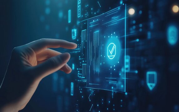 Hand interacting with digital checkmark interface