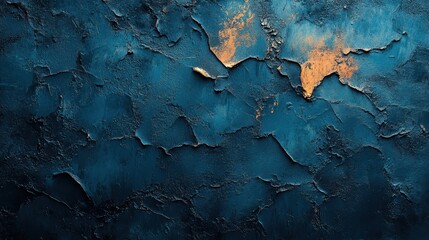 Naklejka premium Textured dark blue and gold abstract wall background