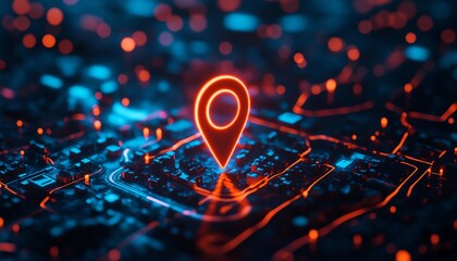 Modern navigation app interface displaying a digital map with a vibrant location pin