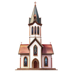 Fototapeta premium Sacred Architecture: An intricately designed church, featuring stained glass windows and a cross, stands tall, its architectural beauty capturing a sense of peace and spirituality.