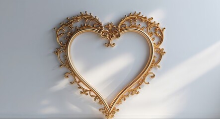 Ornate Gold Heart Frame with Intricate Swirls and Flourishes Design