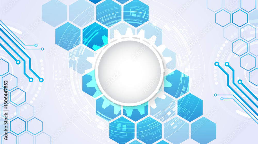 Poster Hi-tech digital technology and engineering concept. Digital template with polygons for medical and science banners or presentations. Abstract hexagons on the blue, grey background.