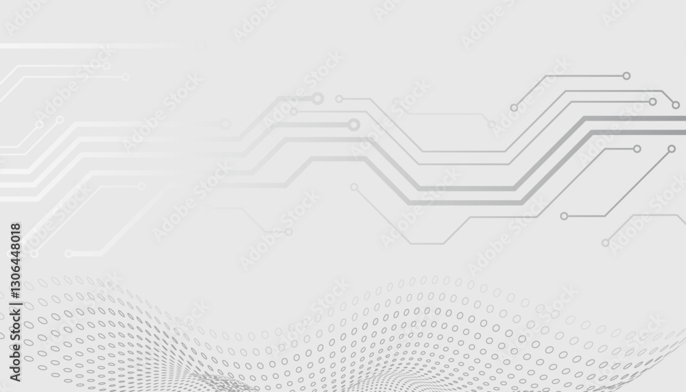 Poster Hi-tech communication design. Electronic vector illustration. Abstract modern digital science technology futuristic circuit board. Cyber connection on the grey background.