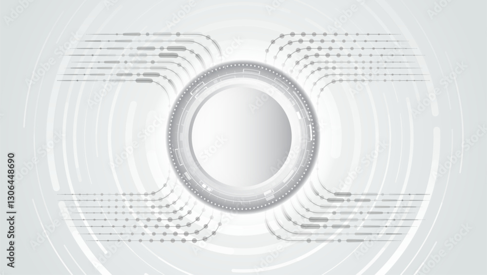 Poster Abstract technology communication, vector illustration. Futuristic design for presentation. Hi-tech computer digital technology concept. Grey background with various technological elements.
