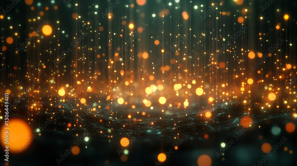 Aufkleber floating particles and lights in dark space create digital background