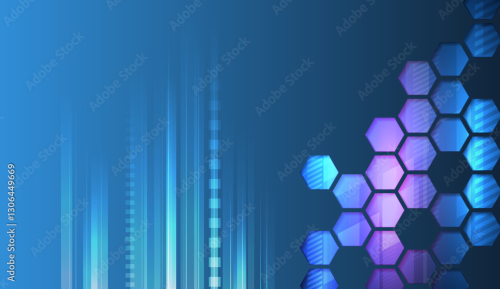 Fototapete Abstract hexagons on the blue background. Hi-tech digital technology and engineering concept. Digital template with polygons for medical and science banners or presentations.