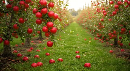 A Lush Orchard of Red Apples