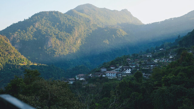 Landscape view of the rural village in the mountains
