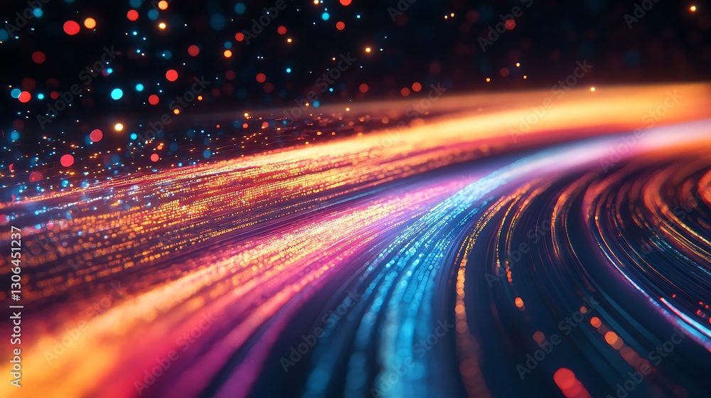 Poster abstract glowing light streaks with bokeh sparkles on dark background