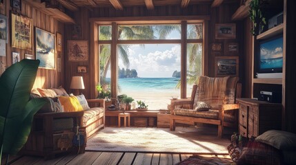 A plush sofa with earth-toned cushions completes the space, making it perfect for relaxation and conversation.