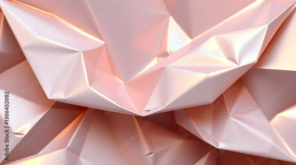 Poster a close-up of a crumpled, light pink material with geometric folds, creating a textured and abstract