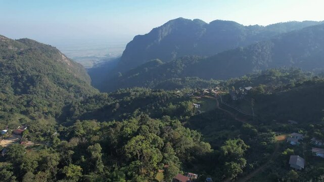 Aerial view from drone of the rural village in the mountains