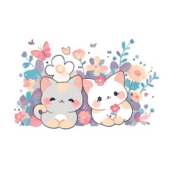 Obraz premium Playful and whimsical cat illustrations in vibrant and minimalist designs