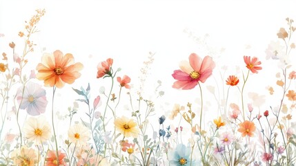 Watercolor Illustration set of Pink cosmos flowers on a white background,spring summer nature,Vibrant pink cosmos blooming,Children's card,banner,raindrops drawn by hand.