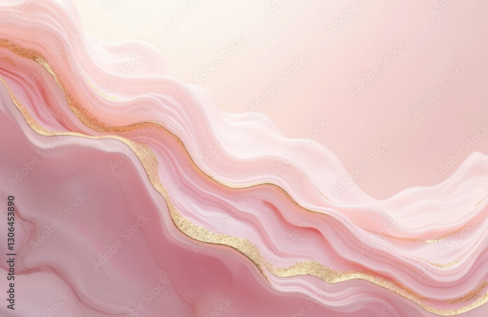 Poster pastel pink gradient with wavy lines. liquid marble effect with gold vein texture. abstract backgrou