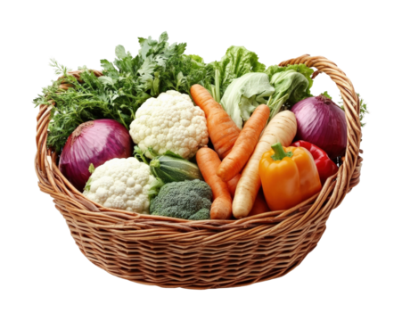 Fresh vegetable basket home kitchen still life isolated on transparent background