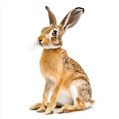 Fototapeta premium A fast and alert wild hare sitting on its hind legs
