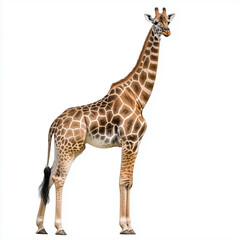 Fototapeta premium A tall giraffe with distinctive patterns on a white background