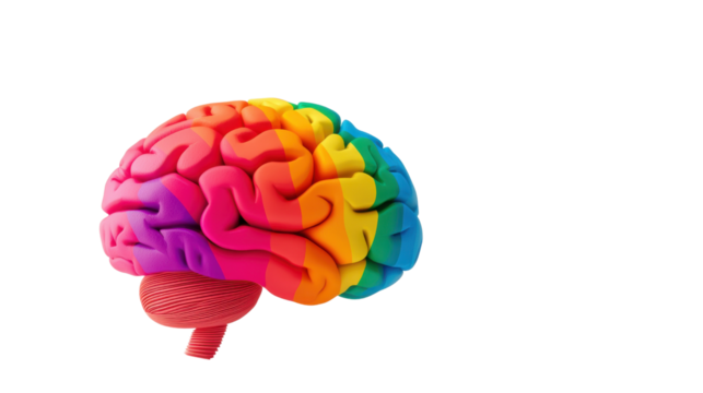Colorful brain illustration with vibrant patterns and textures