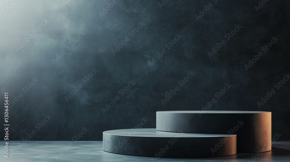 Poster minimal dark tone background with sleek geometric shapes and soft lighting