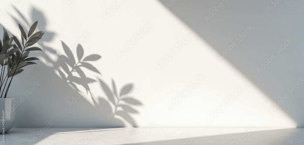 Leinwandbilder abstract shadow leaves, gray room studio background. sunlight reflection overlay backdrop, blank cou
