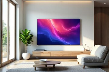 Abstract minimalist living room with wall-mounted flat screen TV, design, living room, television