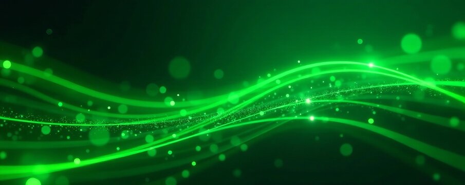 Abstract neon green design with glowing lines and sparkles, glowing, neon, bright