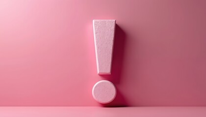Eye-catching 3D exclamation mark on pink background. Bold, simple design draws attention. Minimalistic symbol for alerts, warnings. Great for communication, announcements. Use for digital media,