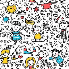 Children playing doodle seamless pattern for background texture textile fabric