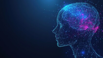 A background featuring AI facial recognition and brain structure, designed to illustrate concepts in the fields of artificial intelligence, technology, and neuroscience.