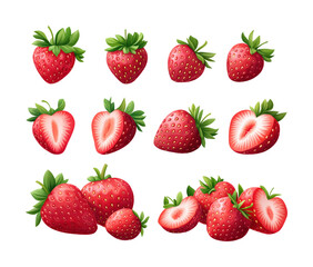 Strawberry variety showcase nature graphics bright isolated on transparent background