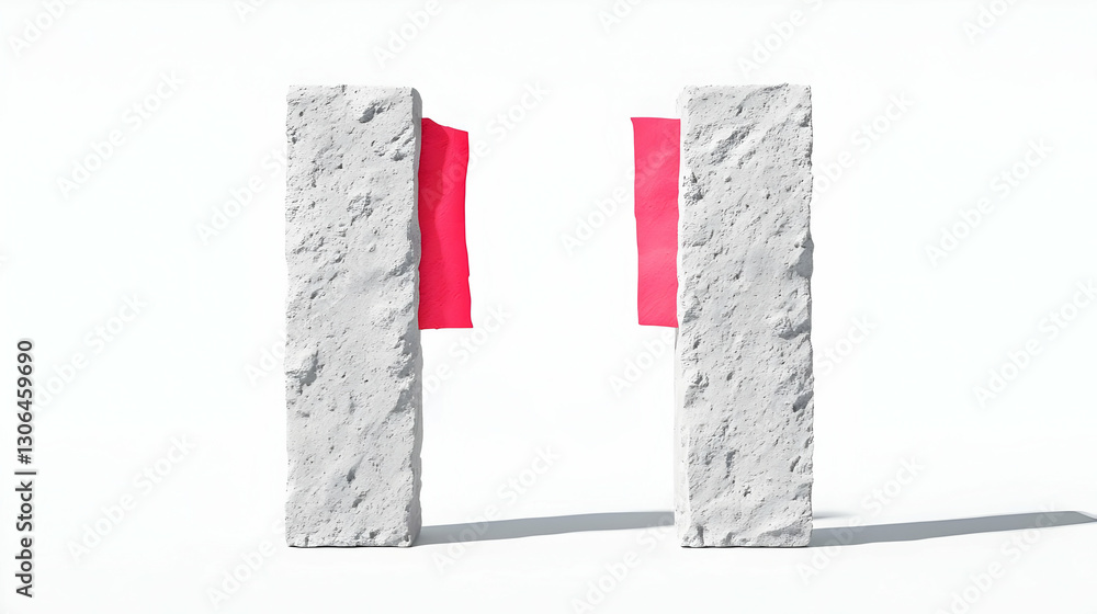 Poster abstract pillars with red flags symbolizing conflict and division