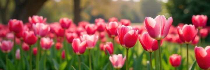 Campo de tulipanes rosa en un jard?n de invierno, primavera, secado