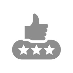 Customer satisfaction voting and ranking. Star rating and hand with thumb up vector icon.