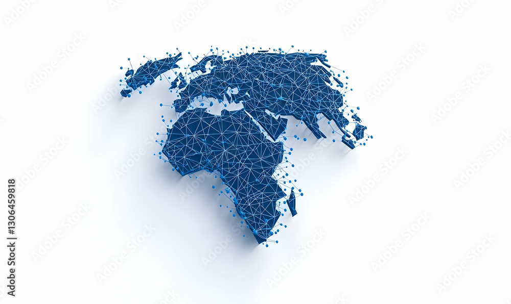 Poster abstract geometric earth map with blue network lines and dots