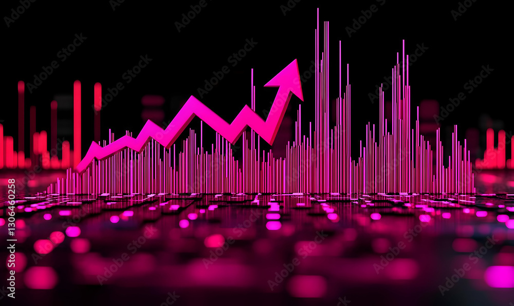 Poster vibrant growth chart with 3d graph on digital background visuals